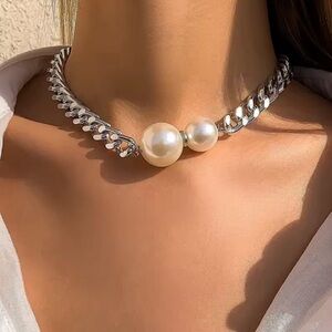 Bespoke Silver Curb Chain with Pearl Choker
